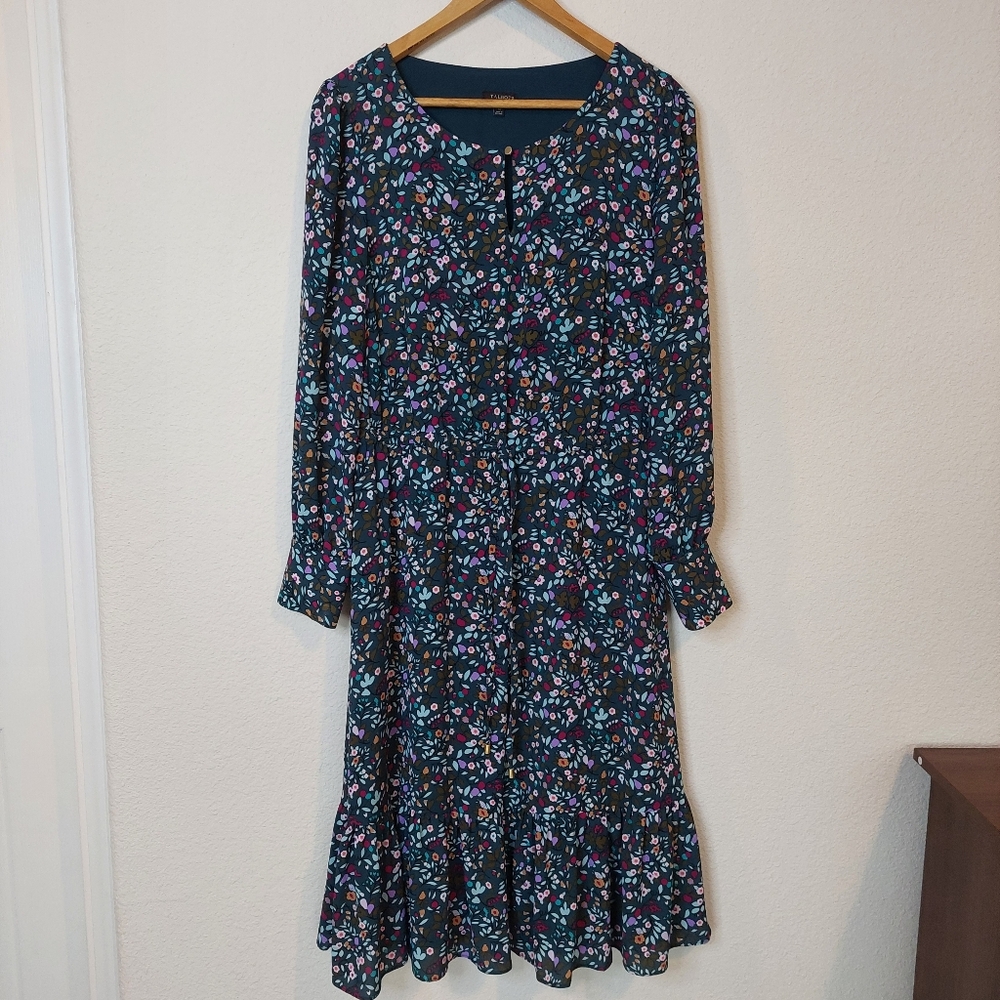 Talbots Flowing Flounce Hem Fit & Flare Floral Floral Dress Size‎ 10 - Picture 2 of 9